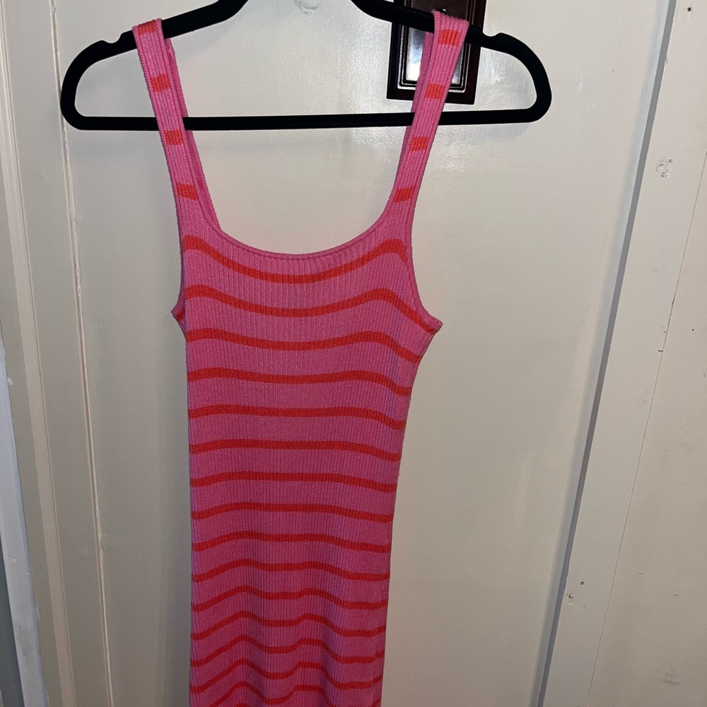 Pink and Red Striped Sleeveless Dress
